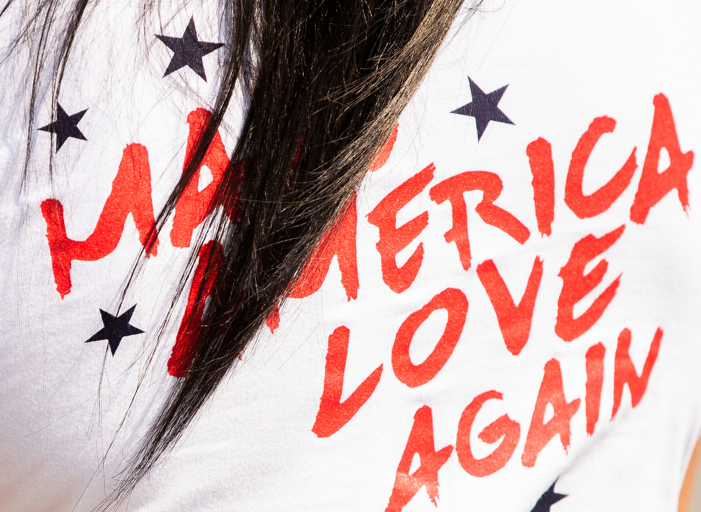A shirt reads "Make America Love Again" on Sunday, July 4, 2021, during the Noblesville Parade.